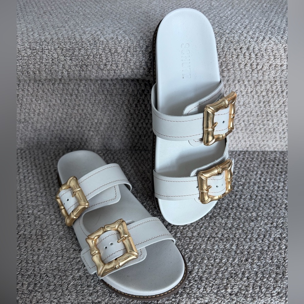 SCHUTZ Cream Sandals with Gold Accents size 8.5